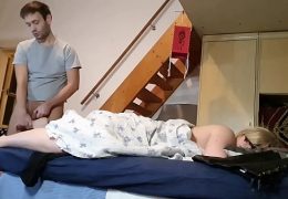 Pervert stepson jerking off to his Mother’s feet secretly